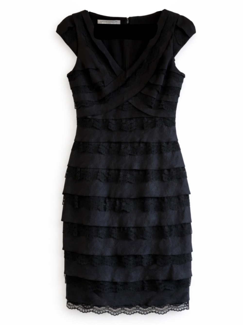 Maggy London Black Tiered Lace V-Neck Cap Sleeve Mini Dress - Size 6 EUC